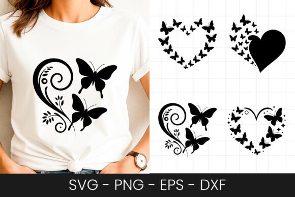 Butterfly Swirl Heart Design SVG PNG