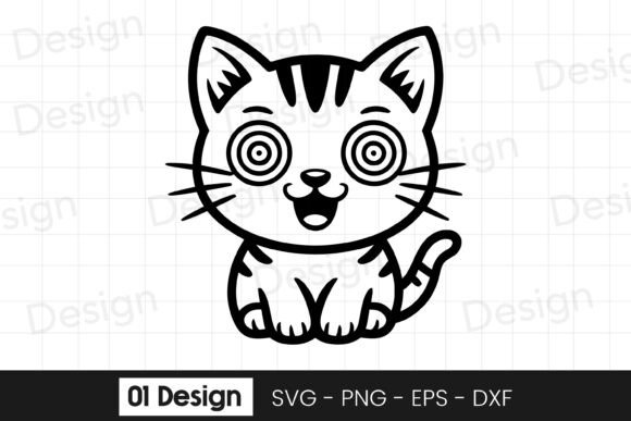 Cute Hypnotized Kitten Outline SVG PNG for Graphics and Crafts