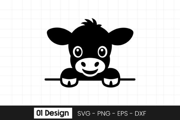 Cute Peeking Cow Farm Animal Clipart SVG for Graphics and Crafts