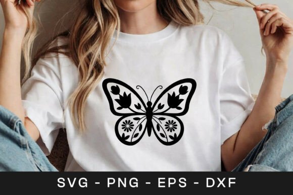 Floral Butterfly Tattoo Style Design Graphics for Crafts